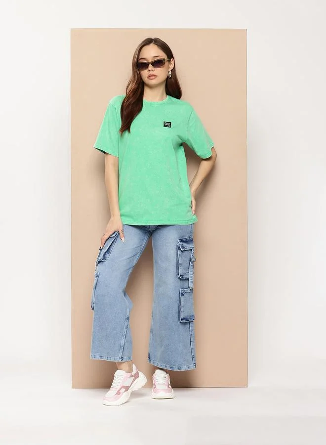 Difference of Opinion Women Oversized Washed Printed T-Shirt