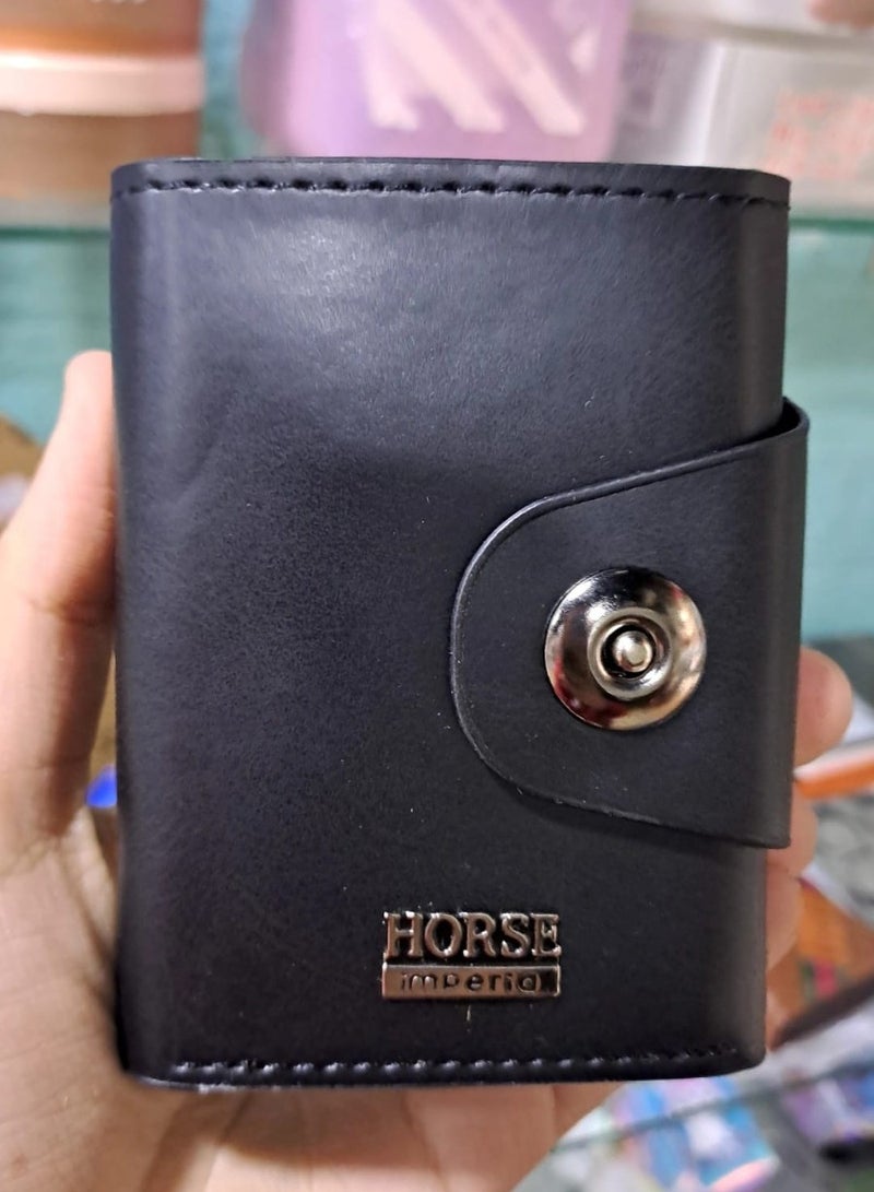 هورس حافظة كروت جلد من Horse Imperia   – تصميم صغير بحجم الجيب مع زر إغلاق-اسود  - Image 5