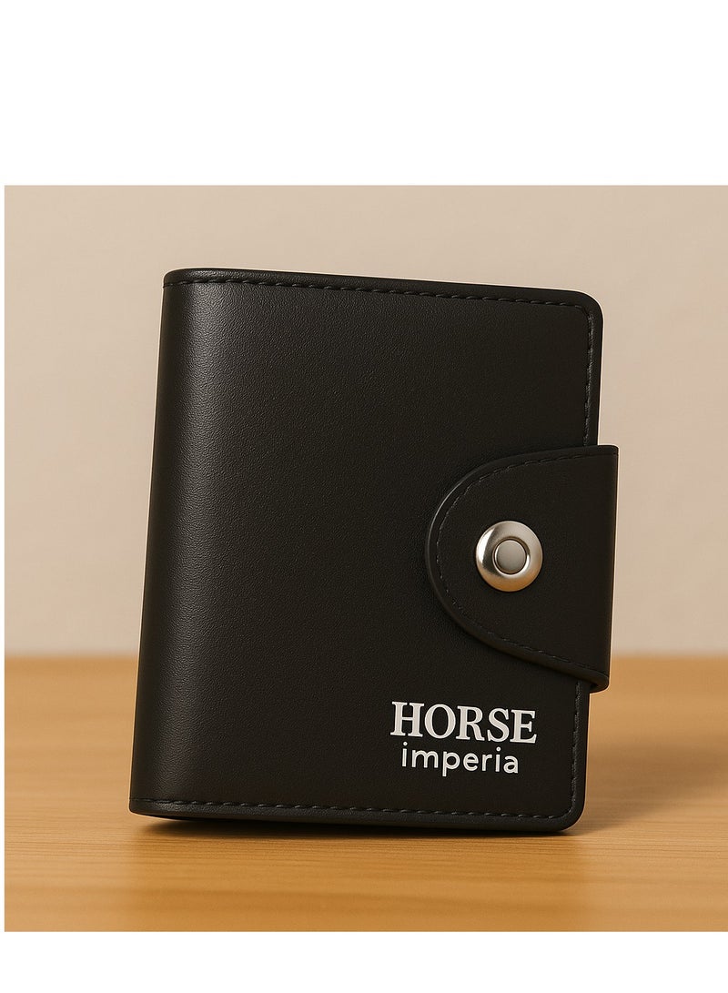 هورس حافظة كروت جلد من Horse Imperia   – تصميم صغير بحجم الجيب مع زر إغلاق-اسود  - Image 3