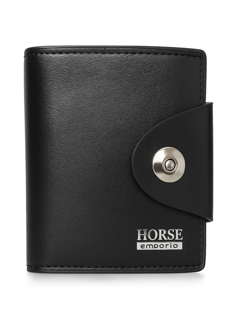 هورس حافظة كروت جلد من Horse Imperia   – تصميم صغير بحجم الجيب مع زر إغلاق-اسود  - Image 1