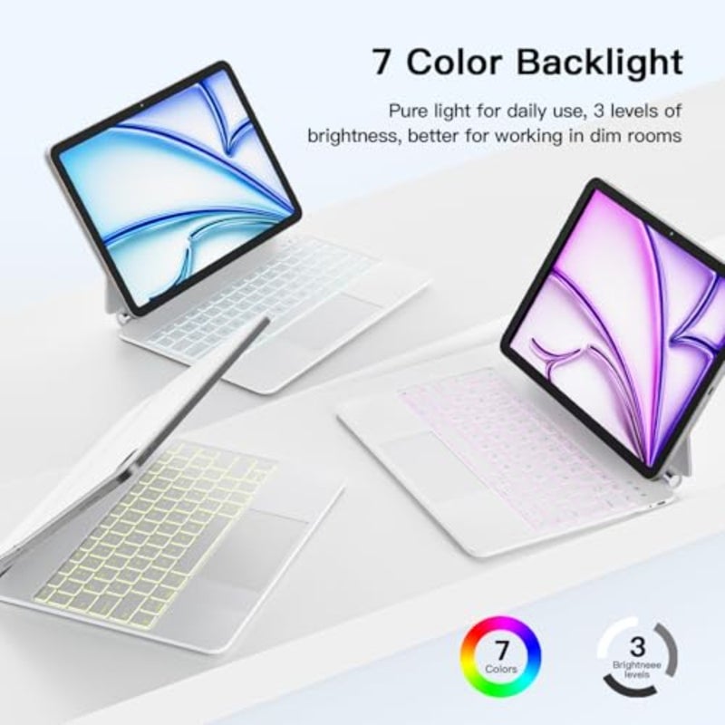 Magic Keyboard for iPad Air 13 inch [M4/M3/M2] and Pro 12.9" 6th/5th/4th/3rd Gen, Wireless iPad Keyboard Case with Magnetic Stand, Multi-Touch Trackpad, 7-Color Backlight, White - Image 5