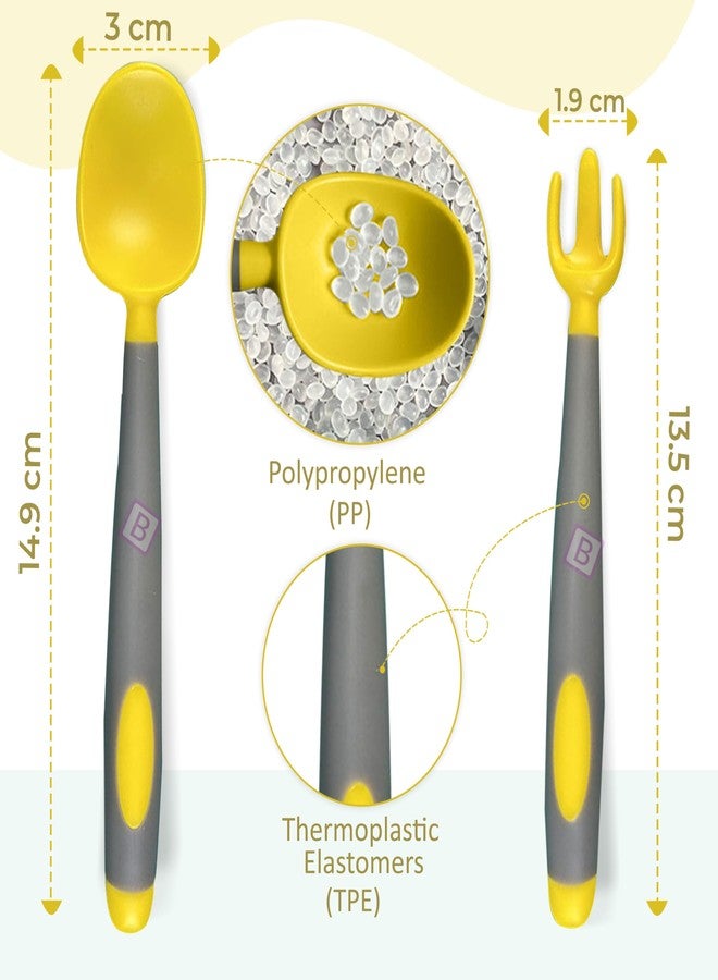 Bembika Baby Training Spoon Bendable Spoon, Baby Silicone Training Spoon, Training Spoon for Baby, Baby Spoon and Fork Set, Baby Spoon Feeding (Yellow & Grey Color). - Image 3
