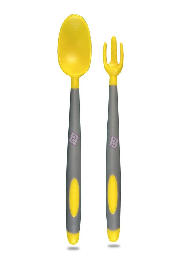 Bembika Baby Training Spoon Bendable Spoon, Baby Silicone Training Spoon, Training Spoon for Baby, Baby Spoon and Fork Set, Baby Spoon Feeding (Yellow & Grey Color). - Image 1