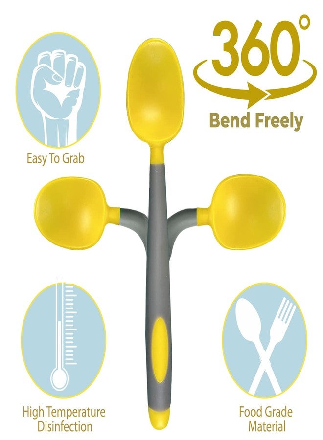 Bembika Baby Training Spoon Bendable Spoon, Baby Silicone Training Spoon, Training Spoon for Baby, Baby Spoon and Fork Set, Baby Spoon Feeding (Yellow & Grey Color). - Image 4