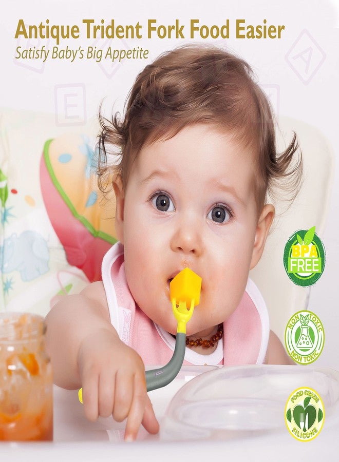 Bembika Baby Training Spoon Bendable Spoon, Baby Silicone Training Spoon, Training Spoon for Baby, Baby Spoon and Fork Set, Baby Spoon Feeding (Yellow & Grey Color). - Image 5