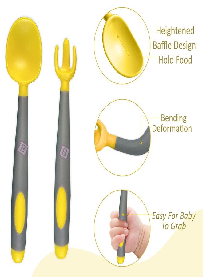 Bembika Baby Training Spoon Bendable Spoon, Baby Silicone Training Spoon, Training Spoon for Baby, Baby Spoon and Fork Set, Baby Spoon Feeding (Yellow & Grey Color). - Image 2