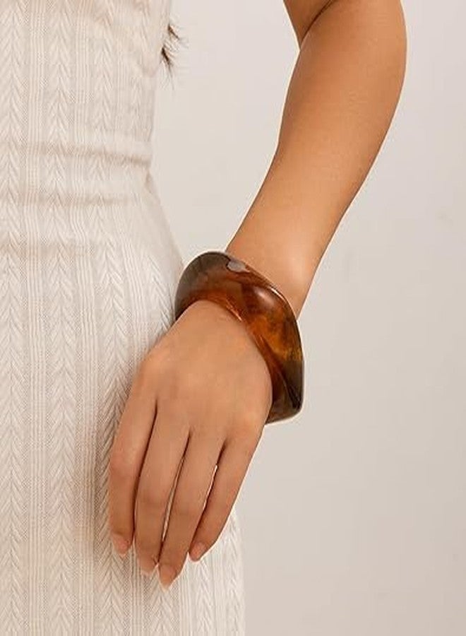 Zbdroxygen 2pcs Resin Bangles for Women, Chunky Bangles, Resin Stack for Ethnic Wear, Wedding Accessories, Gift for Women and Teenage Girls, Amber and White - Image 3