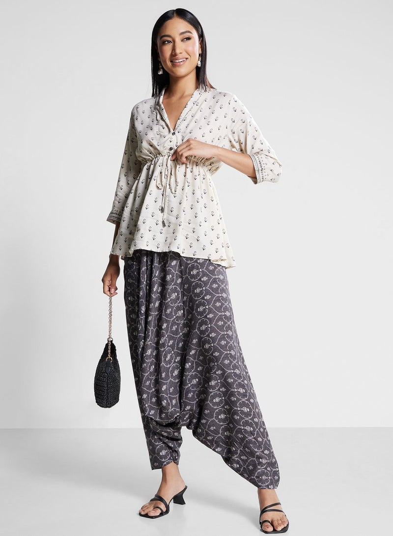 Biba Tie Detail Kurti & Pants Set - Image 1