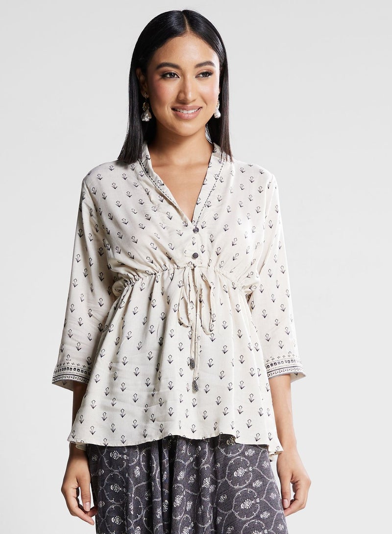 Biba Tie Detail Kurti & Pants Set - Image 3