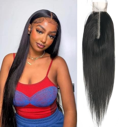 Risbaer Brazilian 2x6 HD Lace Closure 100% Human Hair Deep Middle Part Straight 2x6 Lace Closure(22 inch) - Image 1