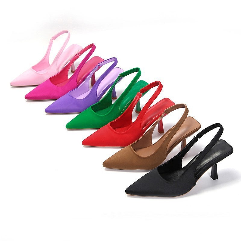 Plus Size High-Heeled Sandals With Bucked Top And Empty Rear Trip Belt New Shallow Mouth Pointed Single-Layer Shoes Stiletto Heel High-Heeled Shoes - Image 2