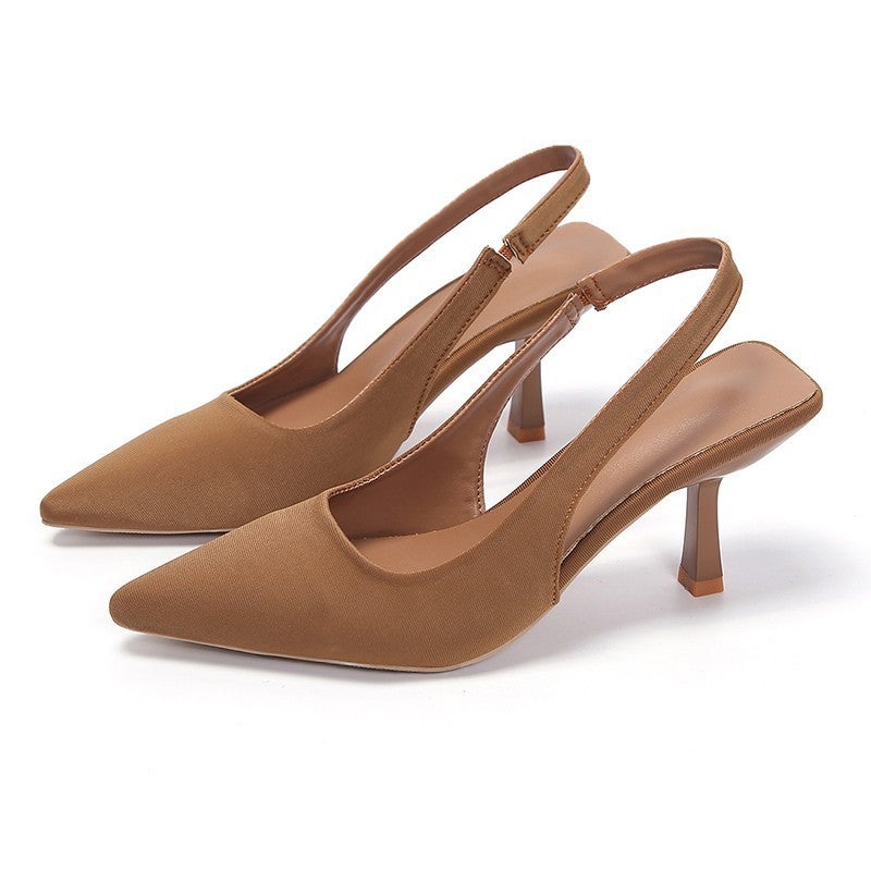 Plus Size High-Heeled Sandals With Bucked Top And Empty Rear Trip Belt New Shallow Mouth Pointed Single-Layer Shoes Stiletto Heel High-Heeled Shoes - Image 4