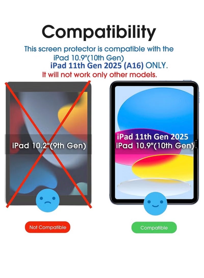 واقي شاشة لجهاز iPad (A16) الجيل الحادي عشر/العاشر (2025/2022) - زجاج مقسّى شفاف عالي الدقة، تطبيق خالٍ من الفقاعات وحماية متينة للشاشة. - Image 2