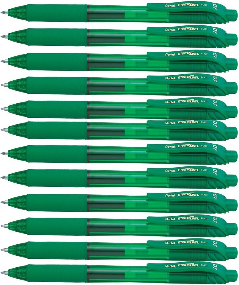 Pentel Energel X Retractable Liquid Gel Roller, 0.7mm Medium Point Size, Green Ink, Box Of 12 - Image 1