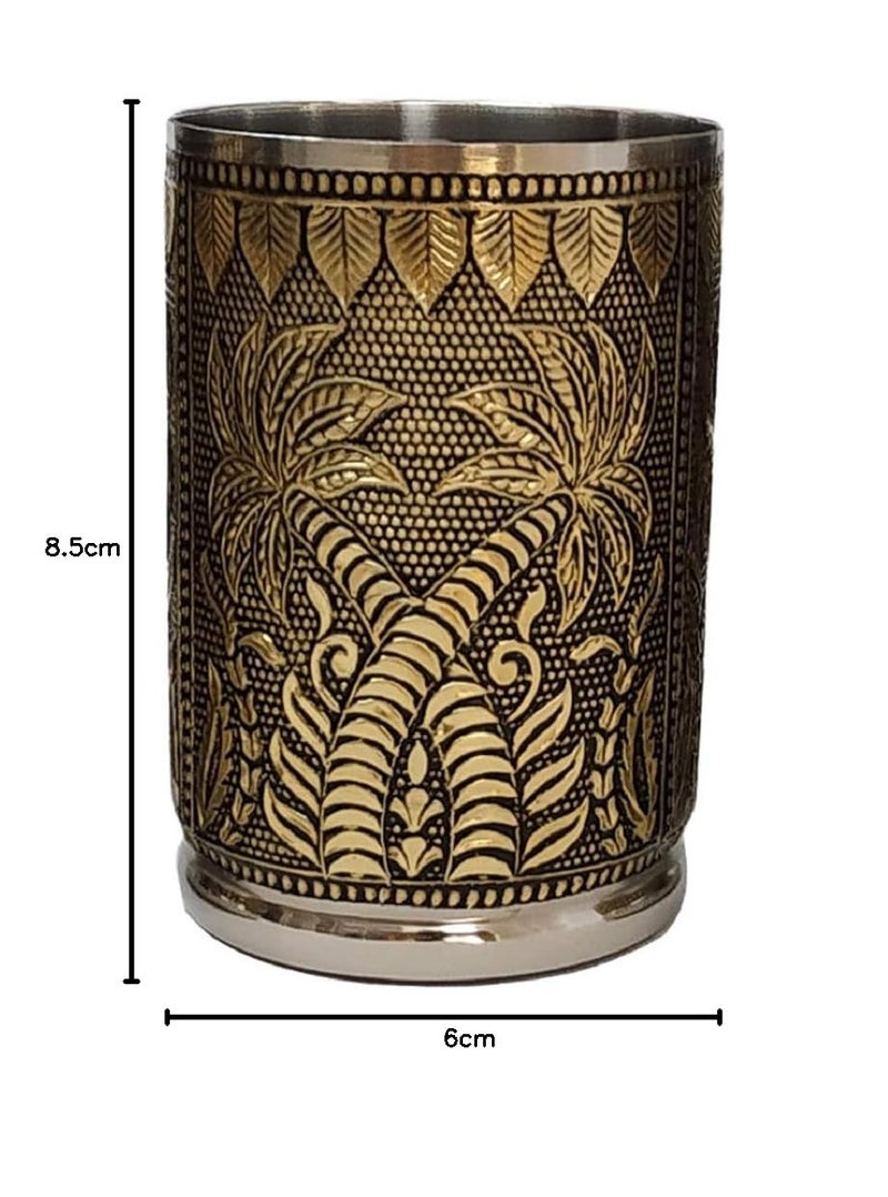 Newvent 3 pcs Coconut Tree Design Gold Steel Glass Golden Oxidise Classic Designer Drinking Glass Set Hand Made Unbreakable Serving Glass - Image 3