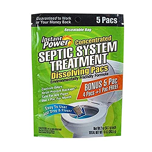 Instant Power Septic System Treatment Dissolving Pacs - Septic Tank Treatment Packets, Drain Cleaner Liquid Clog Remover for Septic System, Drain Defense for RVs - Includes 5 Pacs - Image 1