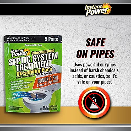 Instant Power Septic System Treatment Dissolving Pacs - Septic Tank Treatment Packets, Drain Cleaner Liquid Clog Remover for Septic System, Drain Defense for RVs - Includes 5 Pacs - Image 5