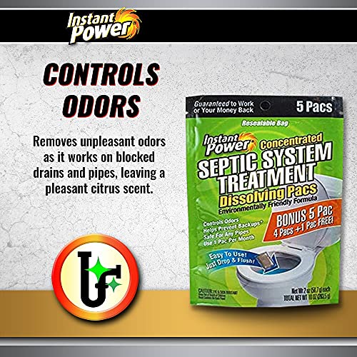 Instant Power Septic System Treatment Dissolving Pacs - Septic Tank Treatment Packets, Drain Cleaner Liquid Clog Remover for Septic System, Drain Defense for RVs - Includes 5 Pacs - Image 3