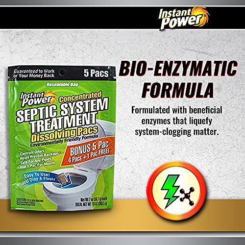 Instant Power Septic System Treatment Dissolving Pacs - Septic Tank Treatment Packets, Drain Cleaner Liquid Clog Remover for Septic System, Drain Defense for RVs - Includes 5 Pacs - Image 4