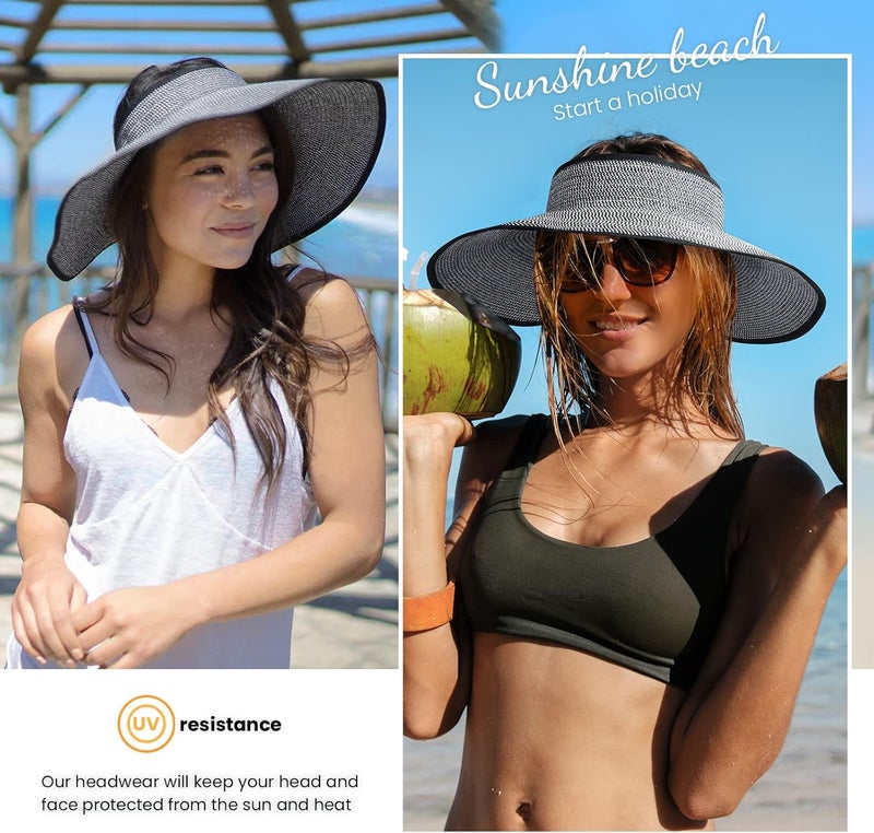 Simplicity Sun Hats for Women Fashionable Womens Wide Brim Hat Roll-up Straw Sun Visor Hat - Image 2