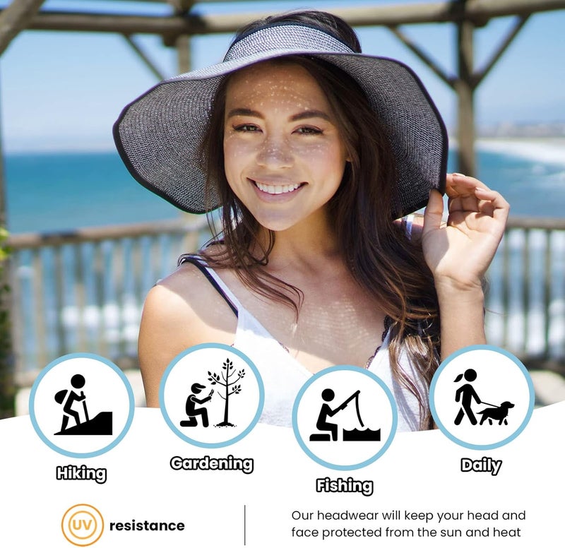 Simplicity Sun Hats for Women Fashionable Womens Wide Brim Hat Roll-up Straw Sun Visor Hat - Image 3