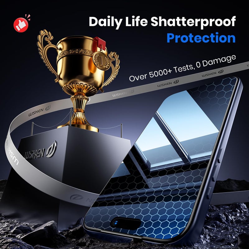 WSKEN for iPhone 17 Pro Privacy Screen Protector - [4 Way 360 Anti Spy] [Auto Dust-Remove] 10X Military Shatterproof 4 Directions Zero Bubble Anti Peep Tempered Glass Film for 17 Pro - Image 4