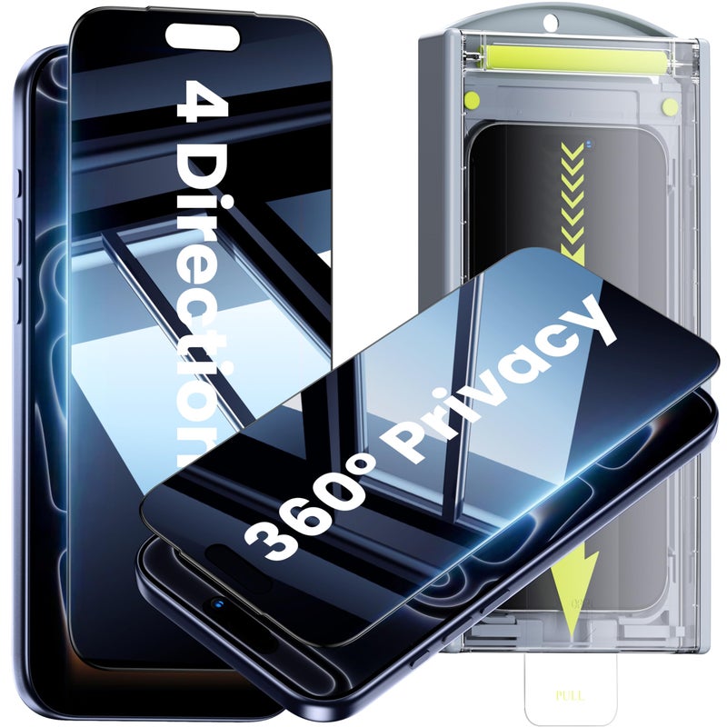 WSKEN for iPhone 17 Pro Privacy Screen Protector - [4 Way 360 Anti Spy] [Auto Dust-Remove] 10X Military Shatterproof 4 Directions Zero Bubble Anti Peep Tempered Glass Film for 17 Pro - Image 1