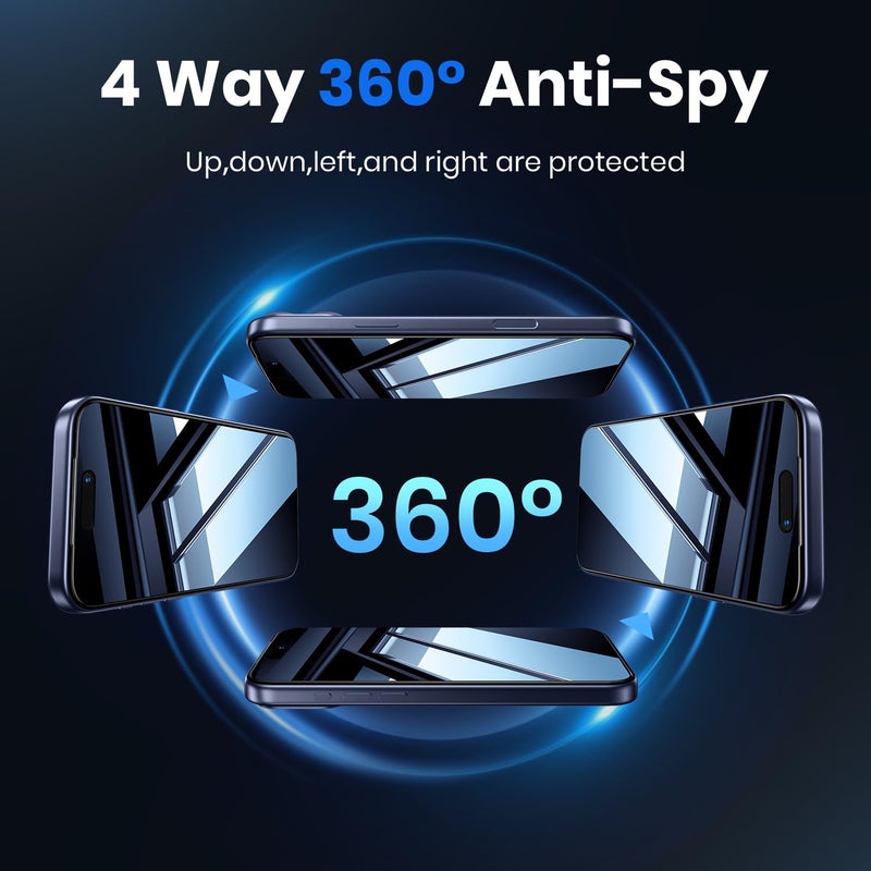WSKEN for iPhone 17 Pro Privacy Screen Protector - [4 Way 360 Anti Spy] [Auto Dust-Remove] 10X Military Shatterproof 4 Directions Zero Bubble Anti Peep Tempered Glass Film for 17 Pro - Image 2
