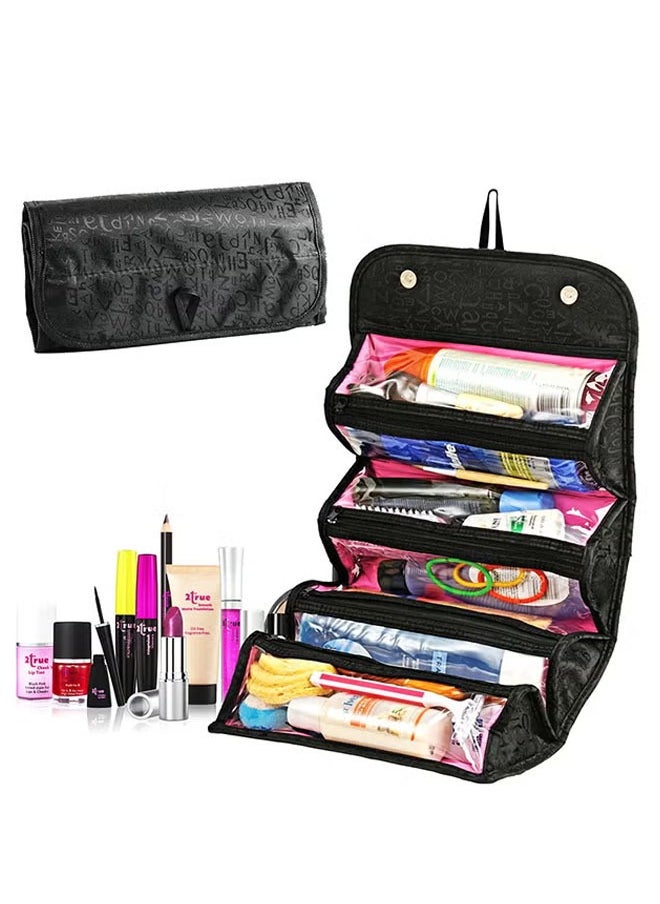 Roll N Go Large Cosmetic Bag, Classified And Stored, Large Capacity For Expansion, Black  - Image 1
