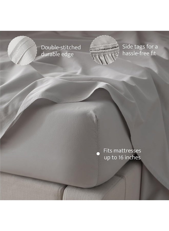 مجموعة ملاءات قطن عضوي مزدوجة الخياطة من Bedsure - مجموعة ملاءات 300 TC بحجم كال كينغ، 100% قطن عضوي مصنوع في الهند، مجموعة بياضات فاخرة ناعمة، 1 ملاءة مشدودة، 1 ملاءة مسطحة، 2 غطاء وسادة، سماء شتوية - Image 4