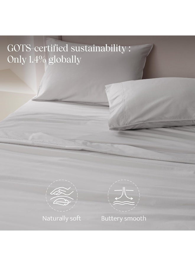 مجموعة ملاءات قطن عضوي مزدوجة الخياطة من Bedsure - مجموعة ملاءات 300 TC بحجم كال كينغ، 100% قطن عضوي مصنوع في الهند، مجموعة بياضات فاخرة ناعمة، 1 ملاءة مشدودة، 1 ملاءة مسطحة، 2 غطاء وسادة، سماء شتوية - Image 3
