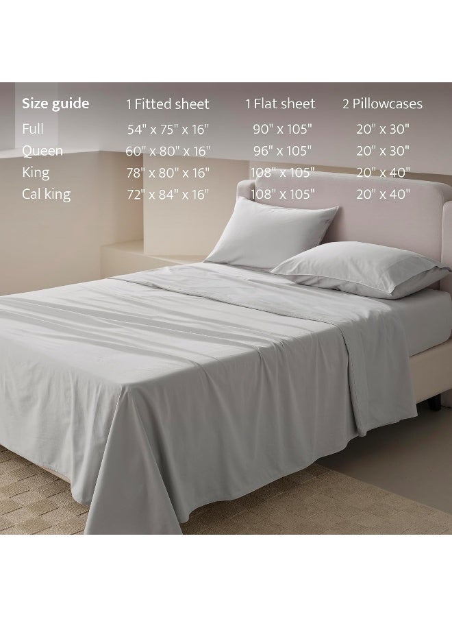 مجموعة ملاءات قطن عضوي مزدوجة الخياطة من Bedsure - مجموعة ملاءات 300 TC بحجم كال كينغ، 100% قطن عضوي مصنوع في الهند، مجموعة بياضات فاخرة ناعمة، 1 ملاءة مشدودة، 1 ملاءة مسطحة، 2 غطاء وسادة، سماء شتوية - Image 5