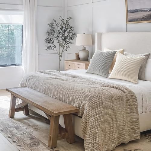 Topfinel 4 Packs Neutral Decorative Throw Pillows Covers 20x20 Inch for Living Room Couch Bed Sofa, Rustic Farmhouse Boho Neutral Home Decor, Soft Plush Striped Corduroy Square Cushion Case 50x50 cm - Image 4