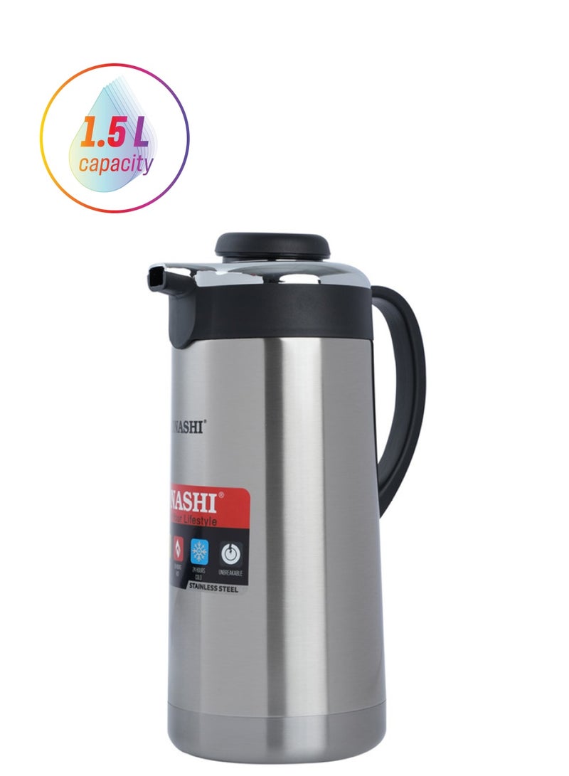 SONASHI 1.5L Vacuum Flask  for Hot And Cold Beverages  High Quality Stainless Steel Body with Double Wall Insulation  Unbreakable Flasks with Big Mouth for Daily Use  Portable Friendly SVF-1500 Silver/Black 1.5Liters - Image 1