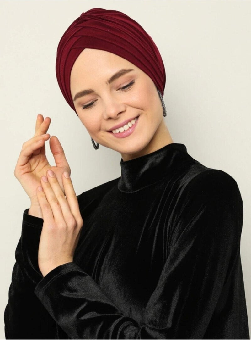 ناجيه سلتان توربان جاهز ثلاثة خطوط لون عنابي  - Image 1