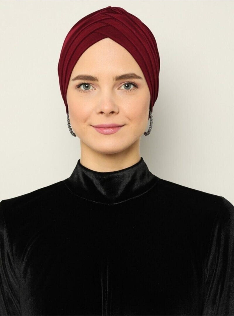 ناجيه سلتان توربان جاهز ثلاثة خطوط لون عنابي  - Image 2