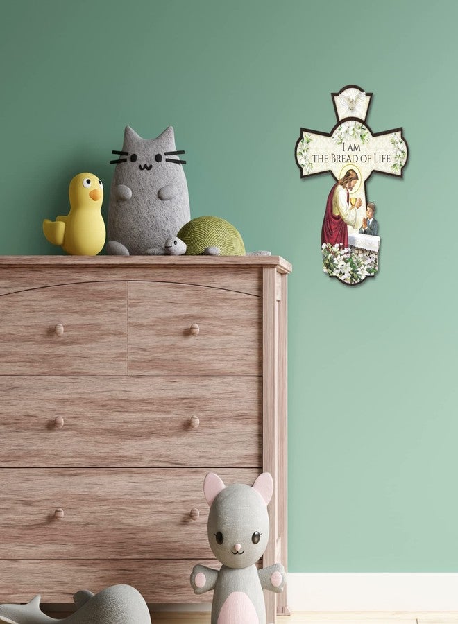 Needzo First Communion Wall Cross, I am the Bread of Life Hanging Decoration for Bedroom, Eucharist Keepsake and Catholic Gifts for Boys, 6 Inches - Image 3