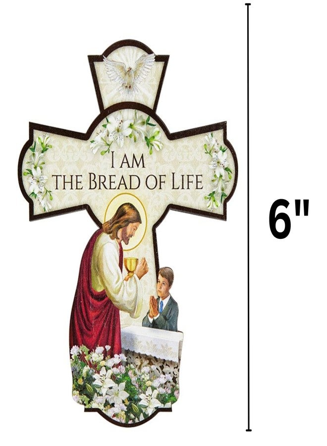 Needzo First Communion Wall Cross, I am the Bread of Life Hanging Decoration for Bedroom, Eucharist Keepsake and Catholic Gifts for Boys, 6 Inches - Image 2