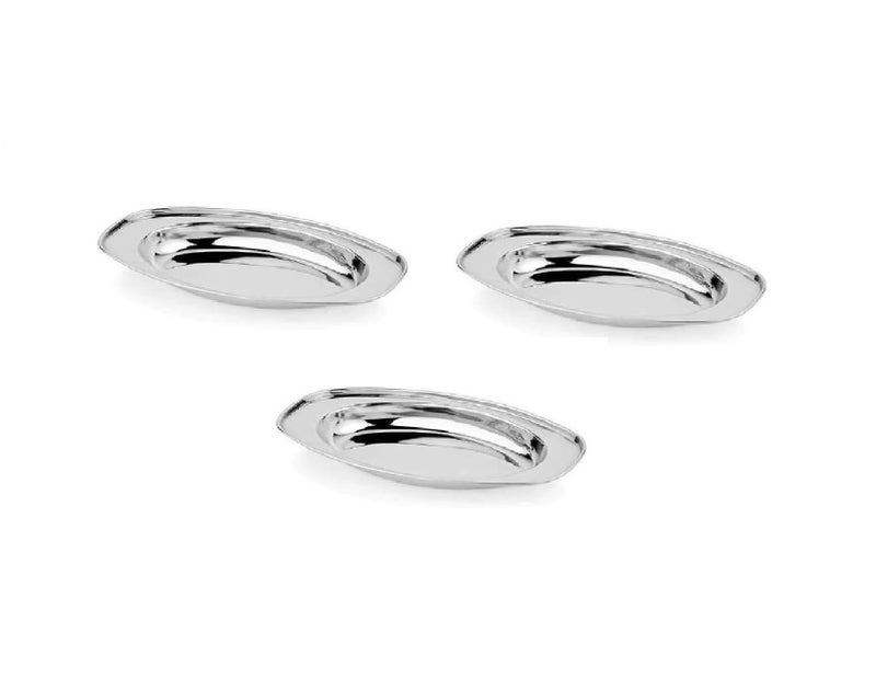 Damurhu Stainless Steel Oval Serving Plates/Stainless Steel Serving Plate | Rice Plate | Dahi Plate | Chat Plate Size -2,(Dia ; Height - 2.5 cm, Lenth -20 cm, Width -14 cm) Set of 3 - Image 1