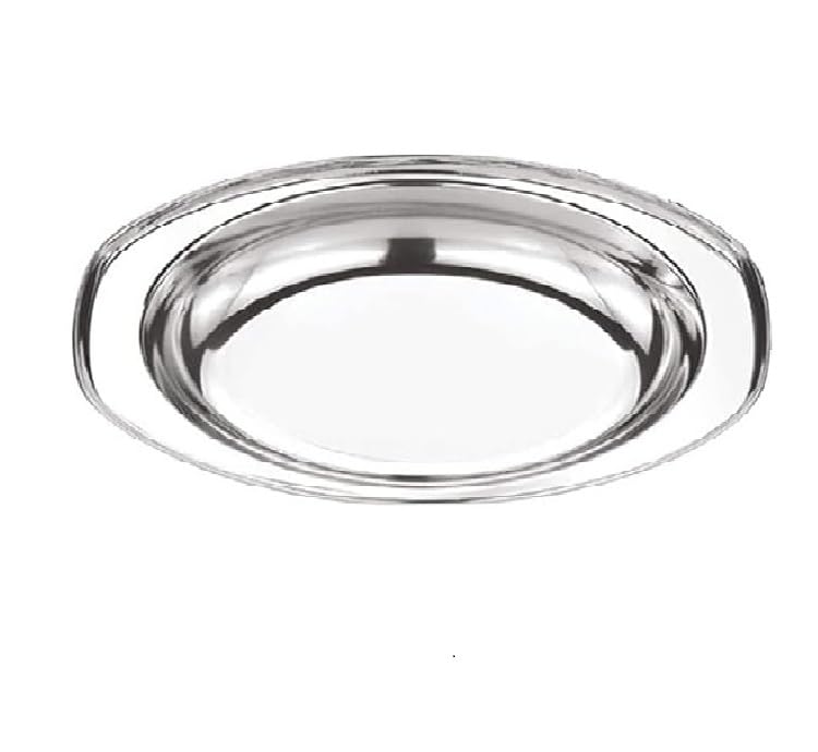 Damurhu Stainless Steel Oval Serving Plates/Stainless Steel Serving Plate | Rice Plate | Dahi Plate | Chat Plate Size -2,(Dia ; Height - 2.5 cm, Lenth -20 cm, Width -14 cm) Set of 3 - Image 3