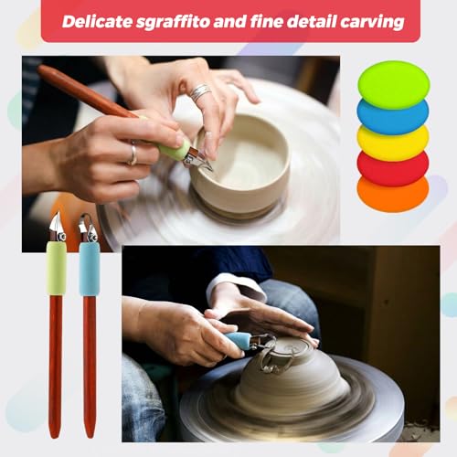 Leriton 2 Pack Pottery Carving Tool Set 6in Sculpture Carving Scraper Tool Pottery Modelling Shape for Tea Cup Mug Vase Leather Hard Clay Cutters with Wooden Handle for Ceramic Sculpture Craft - Image 3
