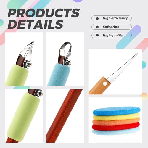 Leriton 2 Pack Pottery Carving Tool Set 6in Sculpture Carving Scraper Tool Pottery Modelling Shape for Tea Cup Mug Vase Leather Hard Clay Cutters with Wooden Handle for Ceramic Sculpture Craft - Image 5