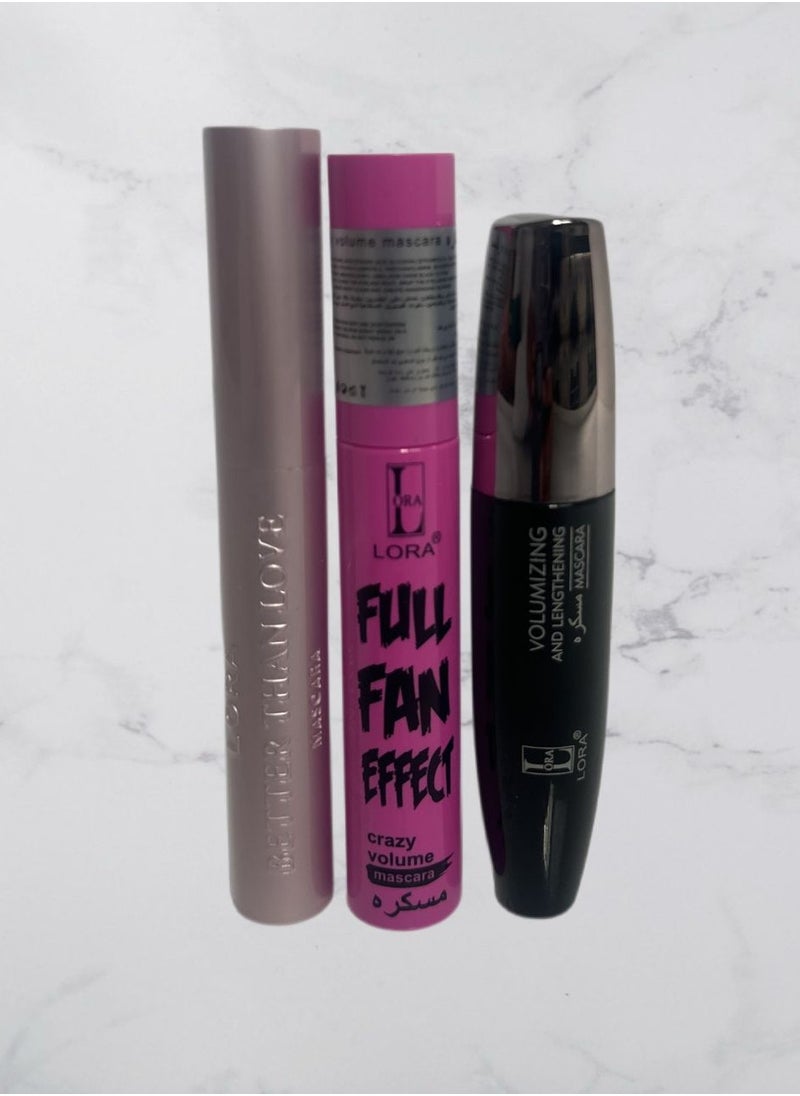 LORA Laura Mercier Mascara Set Waterproof Mascara Super Black Mascara Gives Eyelashes Thickness, Beauty, Effect, Expands and Intensifies Depth Between Eyelashes 3 Pieces  - Image 1