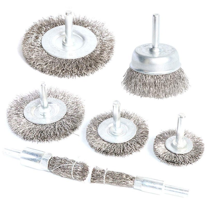 FPPO 7PCS Stainless Steel Wire Wheel Brush, Coarse Crimped Cup Brush and End Brush Kit,Wire Brushes for Use in Machines - Image 1
