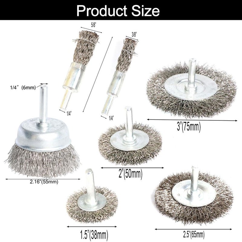 FPPO 7PCS Stainless Steel Wire Wheel Brush, Coarse Crimped Cup Brush and End Brush Kit,Wire Brushes for Use in Machines - Image 2
