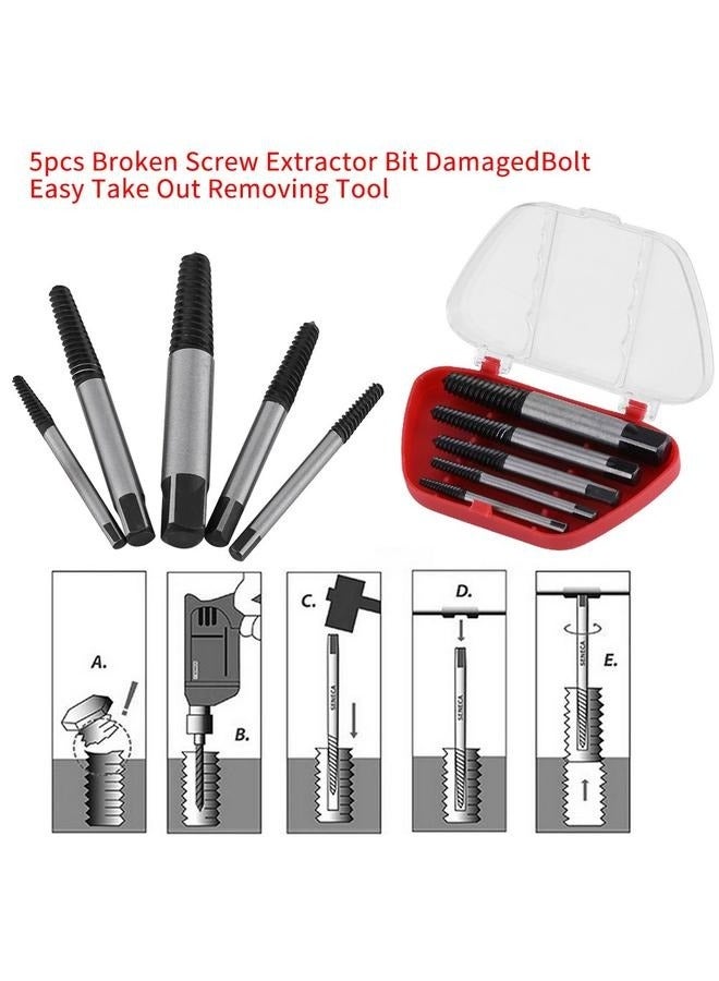 5Pcs Screw Extractor Kit Damaged Broken Bolt Screw Remove Set Easy Take Out Removing Tool With Box  - Image 3