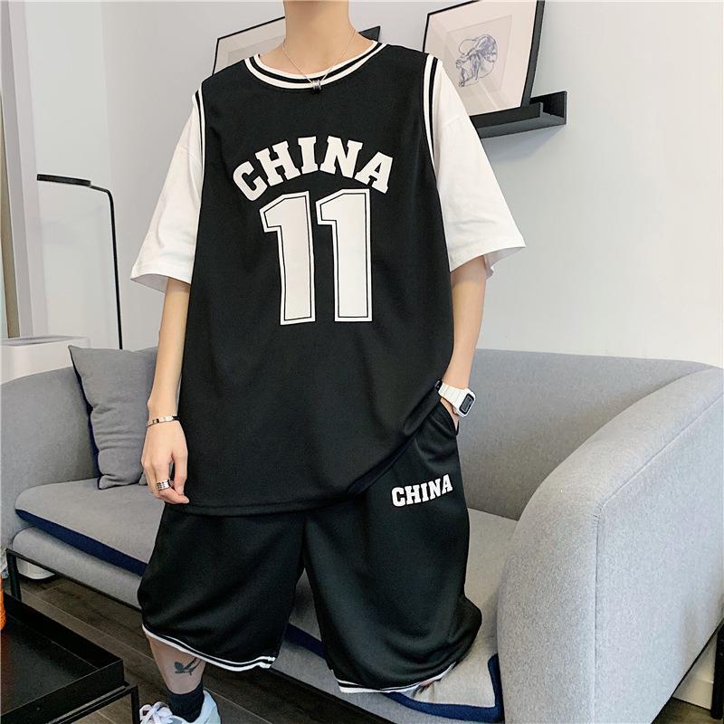 Generic Basketball uniform suit mens and womens class uniform street wear loose fb sportswear trendy Owen fake Two-Piece No. 11 jersey Black - Image 1