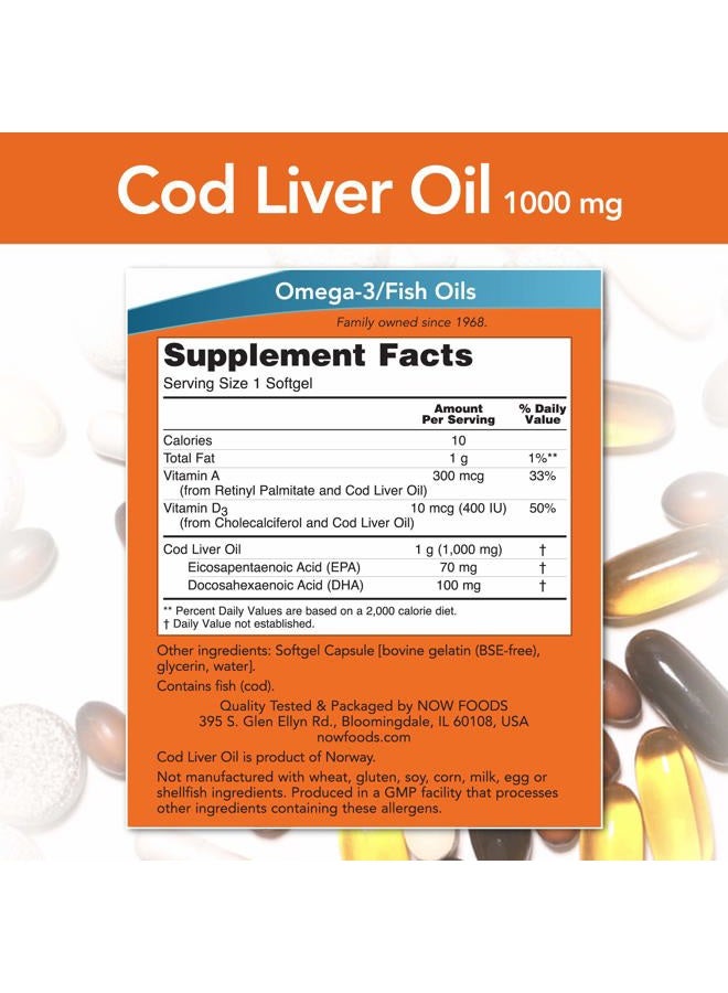 now Now Foods Cod Liver Oil Soft Gels, 1000 mg, 90 Count (2 Pack)  - Image 2