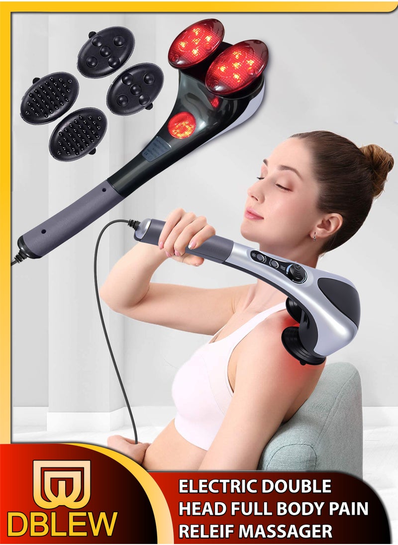 DBLEW - Handheld Double Head Full Body Massager With Heating Vibration Infrared Deep Tissue Massage Electric Dual Percussion For Neck Shoulder Back Arms Leg Foot Calf Muscle Relax Pain Hand Tension Relief - Image 1
