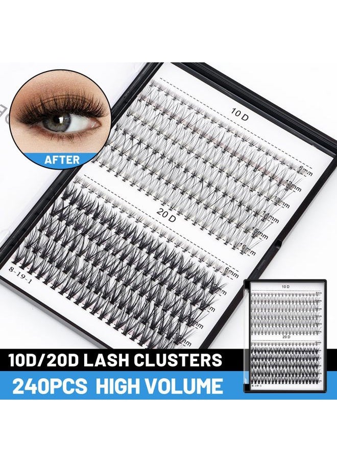 Bodermincer Lash Extension 240pcs C Curl 10D/20D Cluster 8/9/10/11/12mm,10/11/12/13/14mm,12/13/14/15/16mm Mixed Individual Cluster Lashes (10D+20D 12/13/14/15/16mm and Under Eyelashes)  - Image 2
